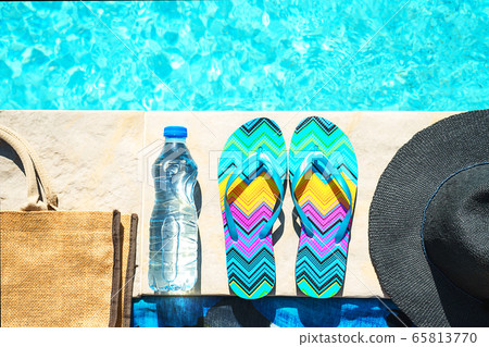 Travel holiday suntan vacation concept. Flat lay, top view, close up. Travel holiday suntan vacation concept. Flat lay, top view, close up. 65813770