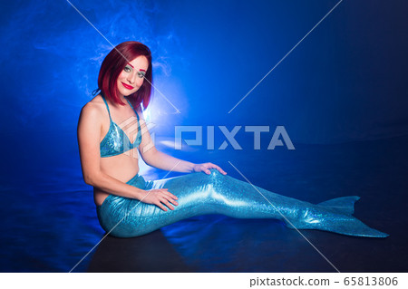 Fashion fantasy mermaid. Studio Shot. Blue underwater background. Fairy tales concept. 65813806
