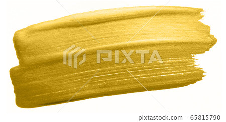 Gold color paint brush stroke. Acrylic golden 65815790