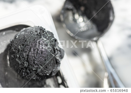 Scoops of Homemade Black Charcoal Coconut Ice Cream Scoops of Homemade Black Charcoal Coconut Ice Cream 65816948