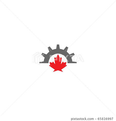 Combination of gear and maple leaf logo icon 65816997