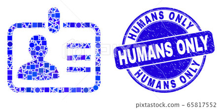 Blue Scratched Humans Only Seal and Person Badge Mosaic 65817552