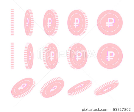 Russian ruble rotating coins set, animation ready. 65817802