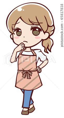 A woman in a troubled anime-style apron A woman in a troubled anime-style apron 65817818