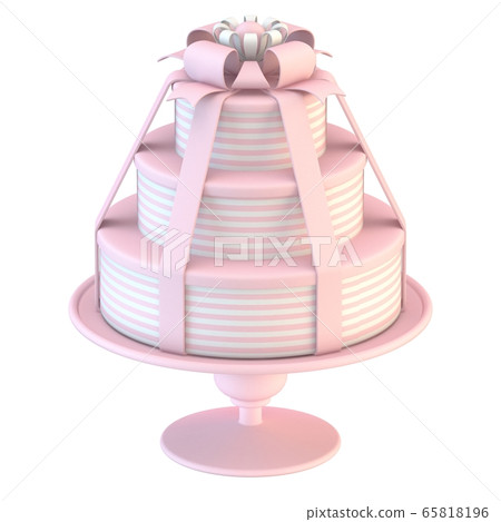 Pink white cake with ribbon bows 3D 65818196