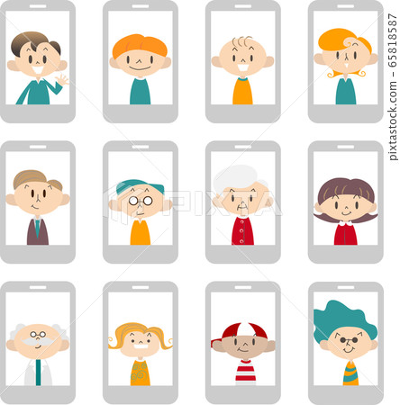 Smartphone screen Various people Silver Smartphone screen Various people Silver 65818587
