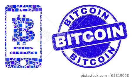 Blue Distress Bitcoin Seal and Mobile Bitcoin Bank Mosaic Blue Distress Bitcoin Seal and Mobile Bitcoin Bank Mosaic 65819068