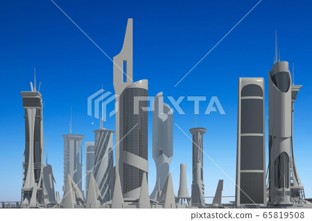 Futuristic City against the blue sky 3D illustration 65819508