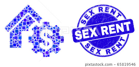 Blue Distress Sex Rent Stamp Seal and House... - Stock Illustration