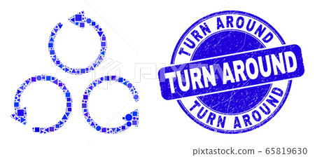 Blue Grunge Turn Around Stamp Seal and Different Rotation Mosaic Blue Grunge Turn Around Stamp Seal and Different Rotation Mosaic 65819630