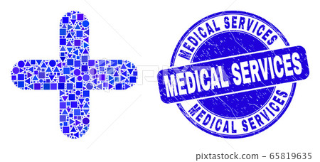 Blue Scratched Medical Services Stamp and Cross Mosaic Blue Scratched Medical Services Stamp and Cross Mosaic 65819635