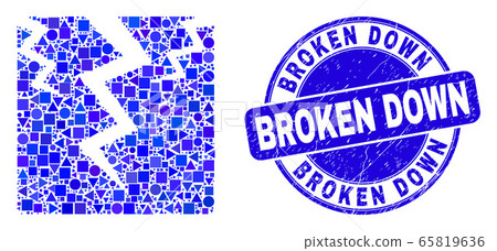 Blue Distress Broken Down Stamp and Crack Mosaic 65819636