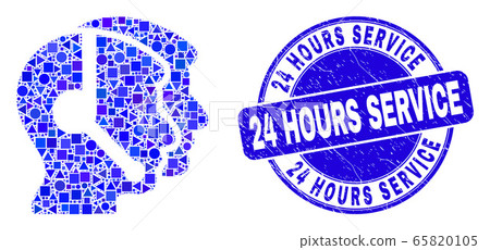 Blue Grunge 24 Hours Service Seal and Call Service Operators Mosaic 65820105