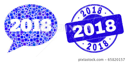 Blue Distress 2018 Seal and 2018 Message Balloon Mosaic 65820157