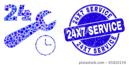 Blue Grunge 24X7 Service Seal and 24-7 Repair Service Mosaic 65820159