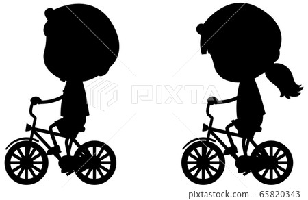 Silhouette boy and girl riding bicycle on white 65820343