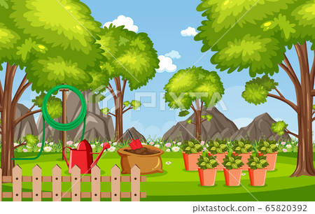 Background scene with gardening tools in the park Background scene with gardening tools in the park 65820392