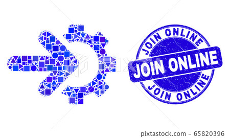 Blue Scratched Join Online Stamp Seal and Integration Gear Mosaic Blue Scratched Join Online Stamp Seal and Integration Gear Mosaic 65820396