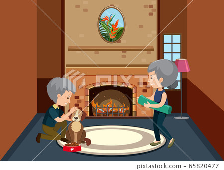 Background scene with old couple staying at home 65820477