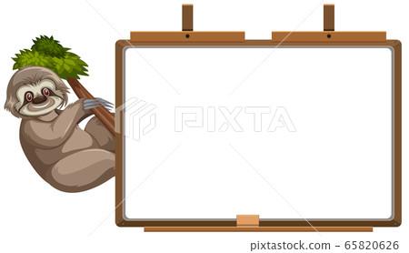 Sloths cartoon character and blank banner on white 65820626