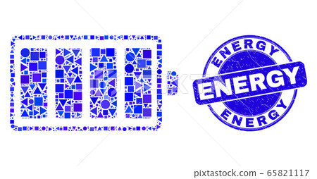 Blue Scratched Energy Stamp Seal and Electric Battery Mosaic Blue Scratched Energy Stamp Seal and Electric Battery Mosaic 65821117