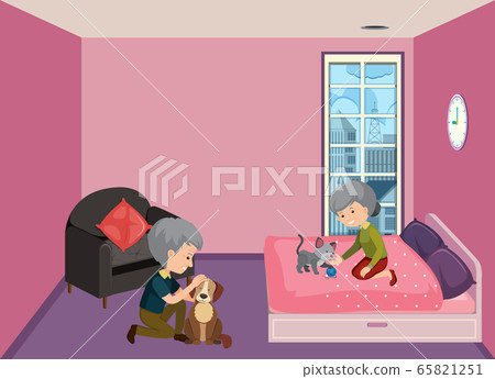 Background scene with old couple staying at home Background scene with old couple staying at home 65821251
