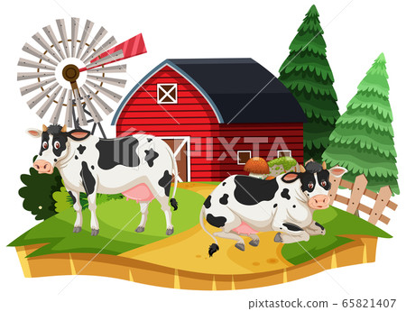 Cow farm cartoon character on white background - Stock Illustration  [65821407] - PIXTA