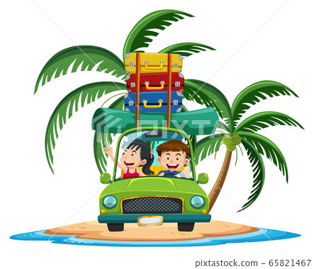 Family travelling on the tropical island cartoon 65821467