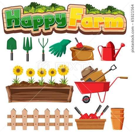 Gardening set with plant and gardening tools on - Stock Illustration ...