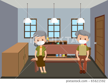 Background scene old people wearing mask at home 65821592