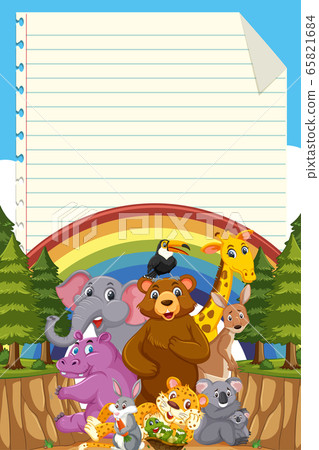 Cute wild animal with blank note template Cute wild animal with blank note template 65821684