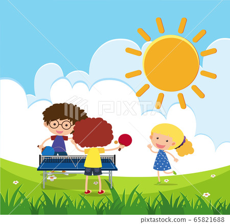 Scene with kids playing pingpong in the park Scene with kids playing pingpong in the park 65821688