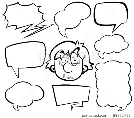 Doodle drawing of man and speech bubbles on white 65821751