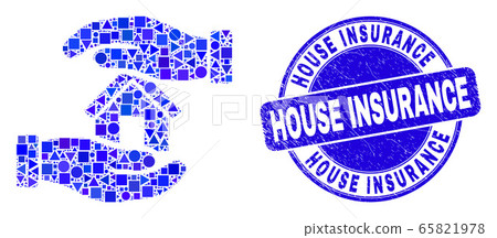 Blue Distress House Insurance Stamp Seal and Hands Care Home Mosaic 65821978