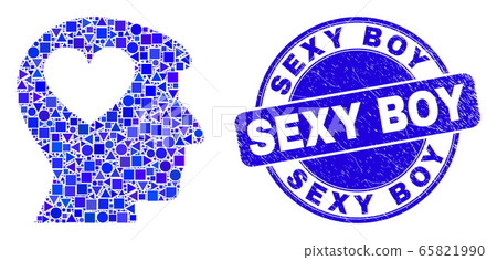 Blue Scratched Sexy Boy Seal and Lovely Heart Man Head Mosaic Blue Scratched Sexy Boy Seal and Lovely Heart Man Head Mosaic 65821990
