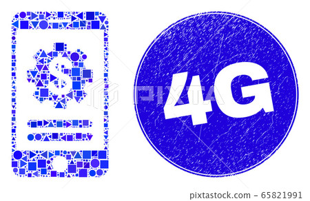 Blue Grunge 4G Stamp Seal and Mobile Financial Options Mosaic 65821991
