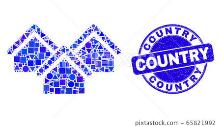 Blue Scratched Country Stamp Seal and Houses Mosaic Blue Scratched Country Stamp Seal and Houses Mosaic 65821992