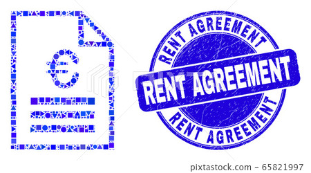 Blue Distress Rent Agreement Stamp and Euro Price Page Mosaic 65821997