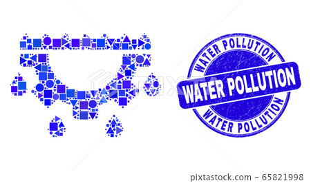 Blue Scratched Water Pollution Stamp Seal and Water Gear Drops Mosaic 65821998