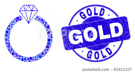 Blue Scratched Gold Stamp Seal and Jewelry Ring Mosaic Blue Scratched Gold Stamp Seal and Jewelry Ring Mosaic 65822107