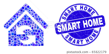 Blue Distress Smart Home Stamp Seal and Refresh House Mosaic 65822179