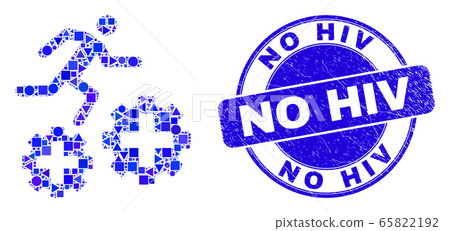 Blue Scratched No HIV Stamp and Running Patient on Gears Mosaic 65822192