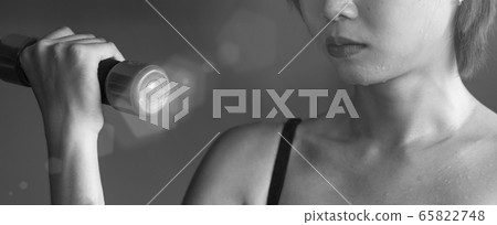 Fitness Model Lady woman sweaty sporty focus on Fitness Model Lady woman sweaty sporty focus on 65822748