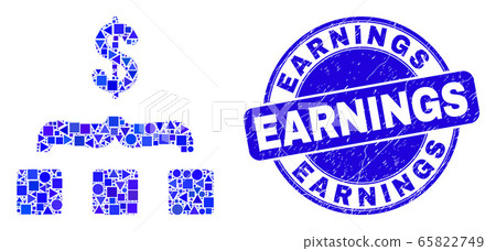 Blue Distress Earnings Stamp Seal and Dollar Aggregation Mosaic Blue Distress Earnings Stamp Seal and Dollar Aggregation Mosaic 65822749