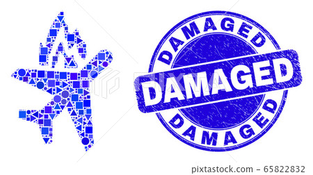 Blue Scratched Damaged Stamp and Airplane Crash Mosaic 65822832