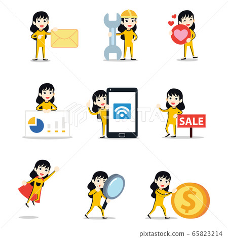 Set character of woman in iconic Bruce lee ver. Training yellow costume. 65823214