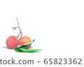 two fresh red Lychee with green leaf isolated on white background empty copy space 65823362