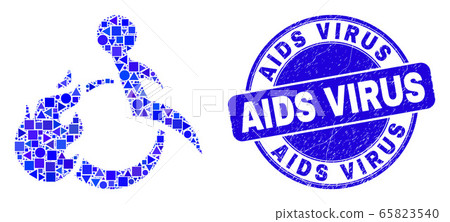Blue Grunge AIDS Virus Stamp Seal and Fired Disabled Person Mosaic 65823540