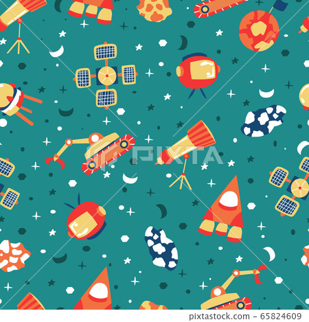 Seamless background with spaceships and stars, Seamless background with spaceships and stars, 65824609