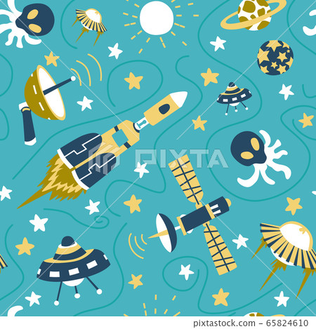 Seamless background with spaceships and stars, Seamless background with spaceships and stars, 65824610